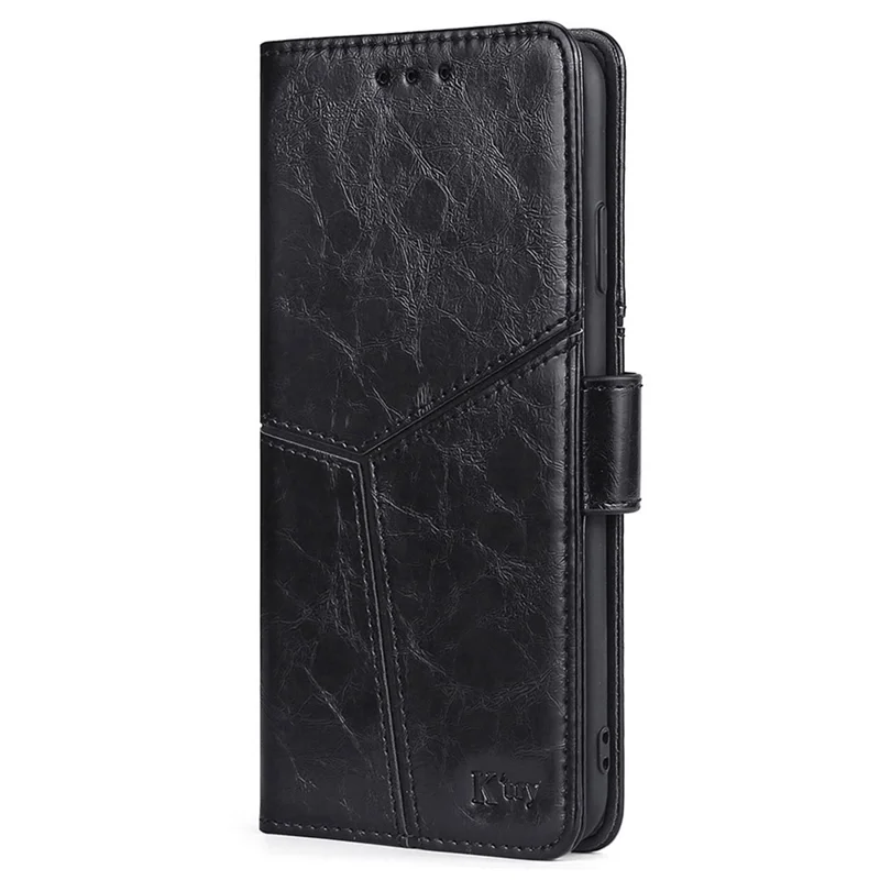 For TECNO Spark 10 4G PU Leather Geometric Splicing Phone Case Stand Wallet Folio Flip Cover - Black
