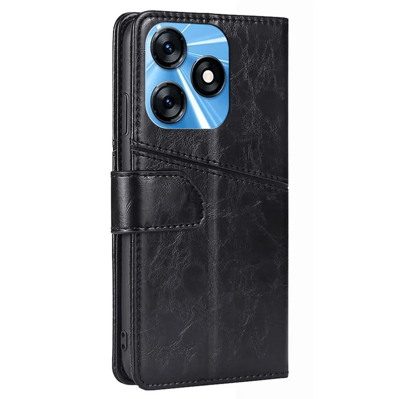 For TECNO Spark 10 4G PU Leather Geometric Splicing Phone Case Stand Wallet Folio Flip Cover - Black