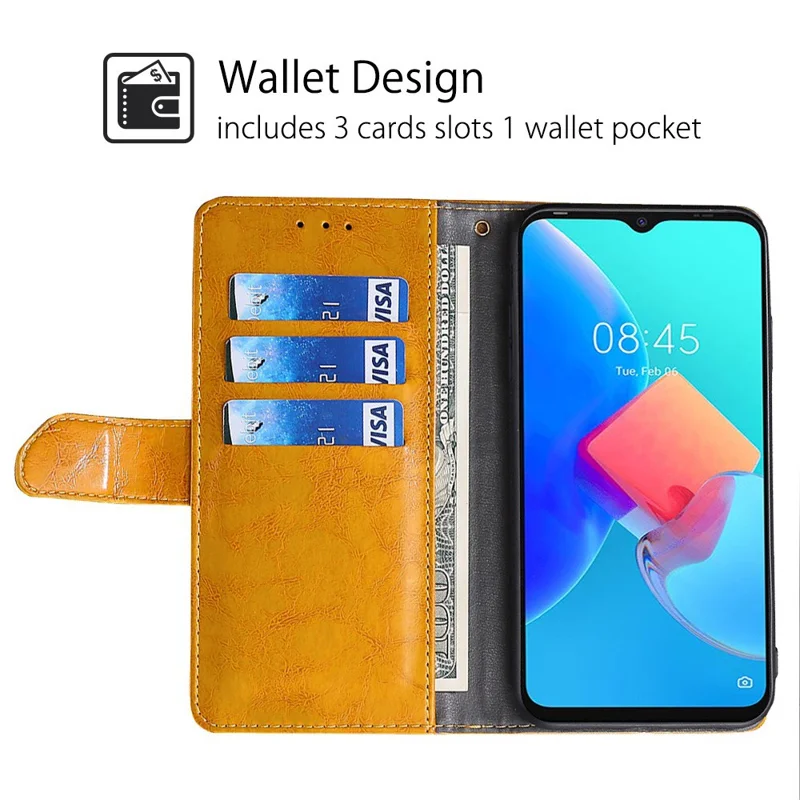 For TECNO Spark 10 4G PU Leather Geometric Splicing Phone Case Stand Wallet Folio Flip Cover - Yellow