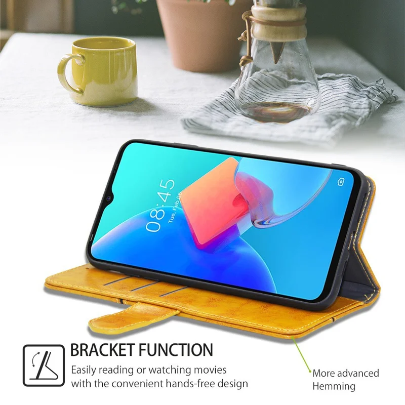 For TECNO Spark 10 4G PU Leather Geometric Splicing Phone Case Stand Wallet Folio Flip Cover - Yellow