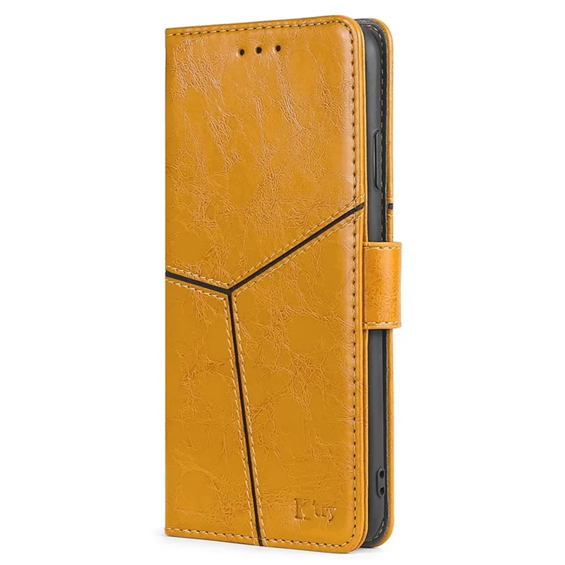 For TECNO Spark 10 4G PU Leather Geometric Splicing Phone Case Stand Wallet Folio Flip Cover - Yellow