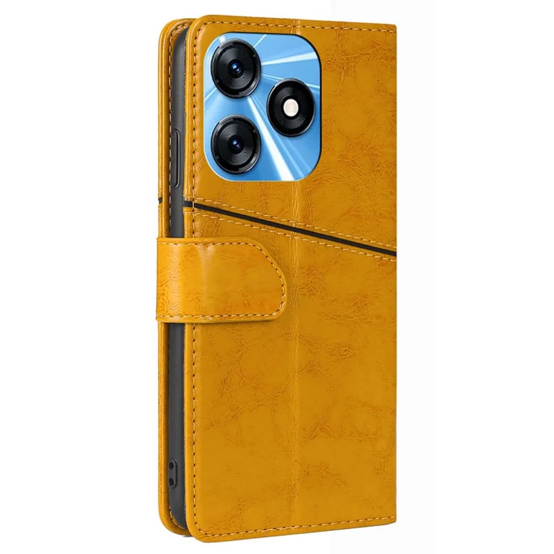 For TECNO Spark 10 4G PU Leather Geometric Splicing Phone Case Stand Wallet Folio Flip Cover - Yellow
