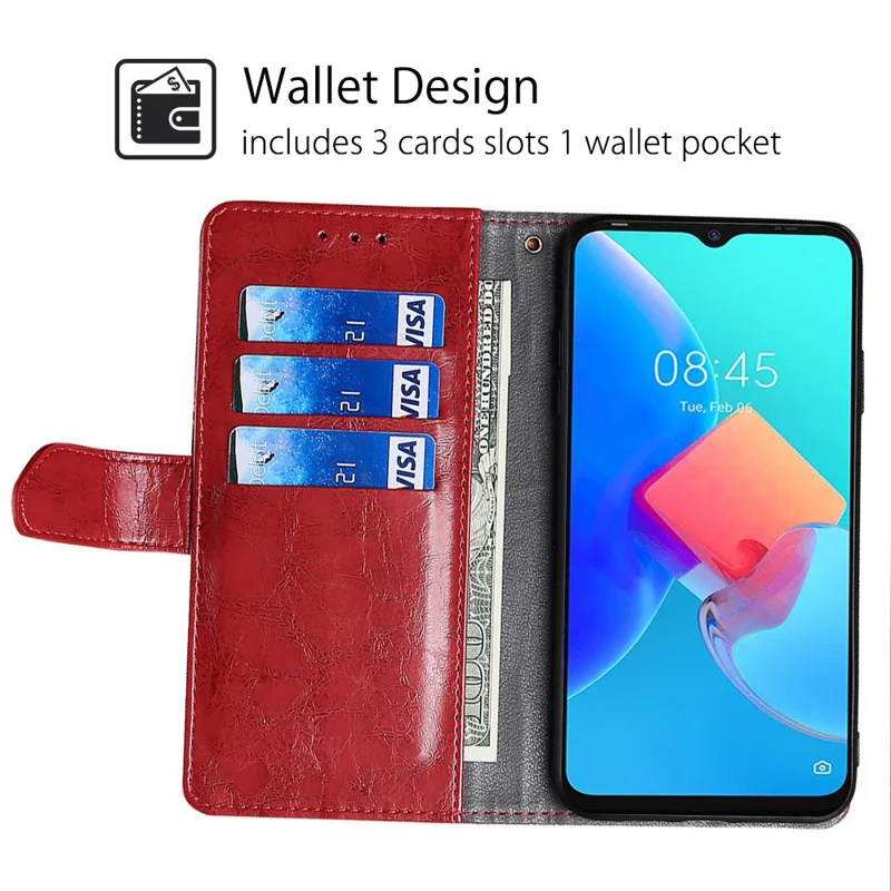 For TECNO Spark 10 4G PU Leather Geometric Splicing Phone Case Stand Wallet Folio Flip Cover - Red