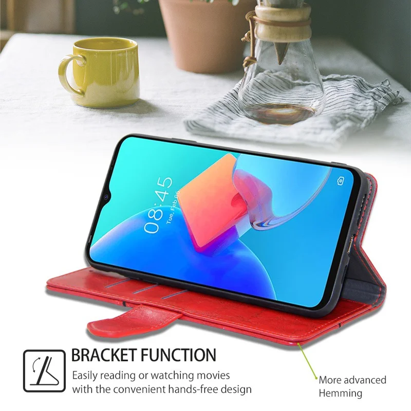 For TECNO Spark 10 4G PU Leather Geometric Splicing Phone Case Stand Wallet Folio Flip Cover - Red
