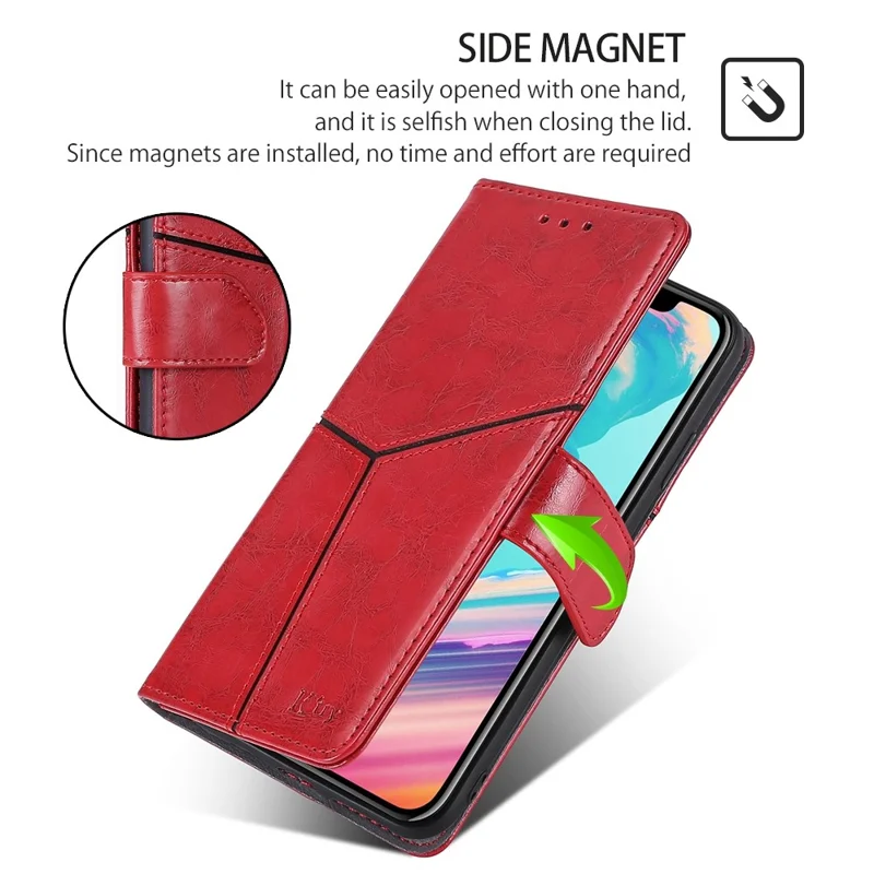 For TECNO Spark 10 4G PU Leather Geometric Splicing Phone Case Stand Wallet Folio Flip Cover - Red