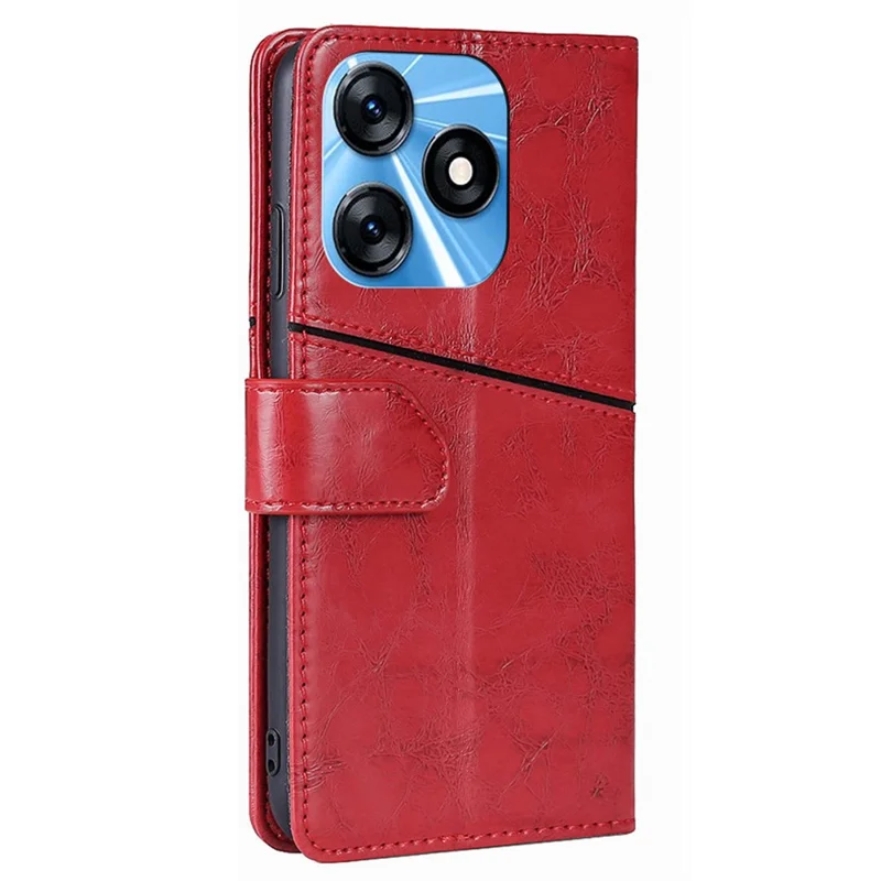 For TECNO Spark 10 4G PU Leather Geometric Splicing Phone Case Stand Wallet Folio Flip Cover - Red
