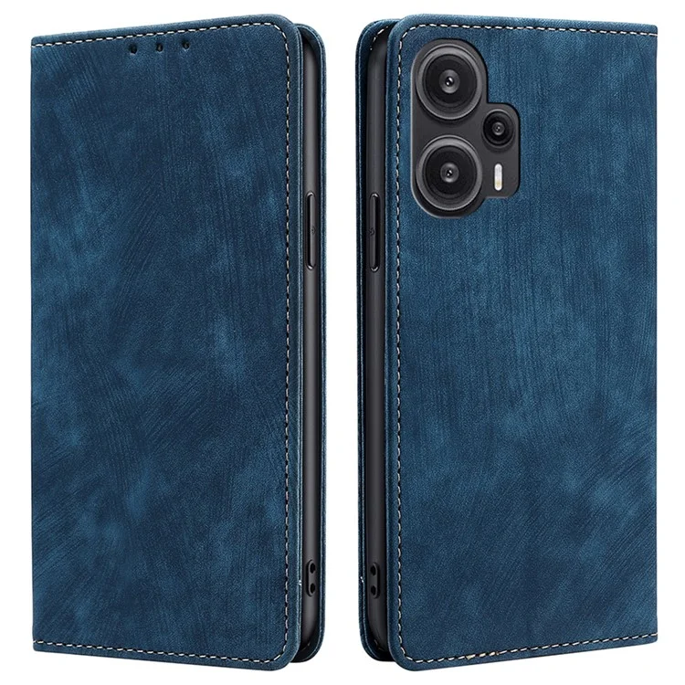 Strukturierte Handyhülle für Xiaomi Redmi Note 12 Turbo / Poco F5 5G RFID-blockierendes Wallet-Flip-Case mit Magnethalterung - Blau
