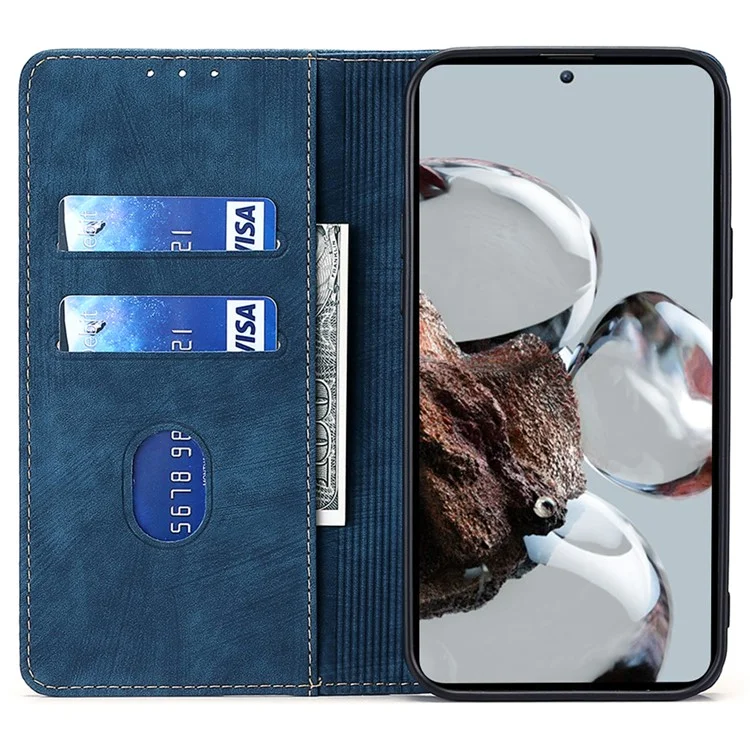 Strukturierte Handyhülle für Xiaomi Redmi Note 12 Turbo / Poco F5 5G RFID-blockierendes Wallet-Flip-Case mit Magnethalterung - Blau