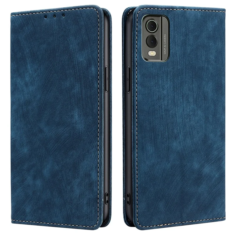 Coque de téléphone anti-rayures pour Nokia C32, blocage RFID, portefeuille texturé magnétique en cuir à rabat avec support - Bleu