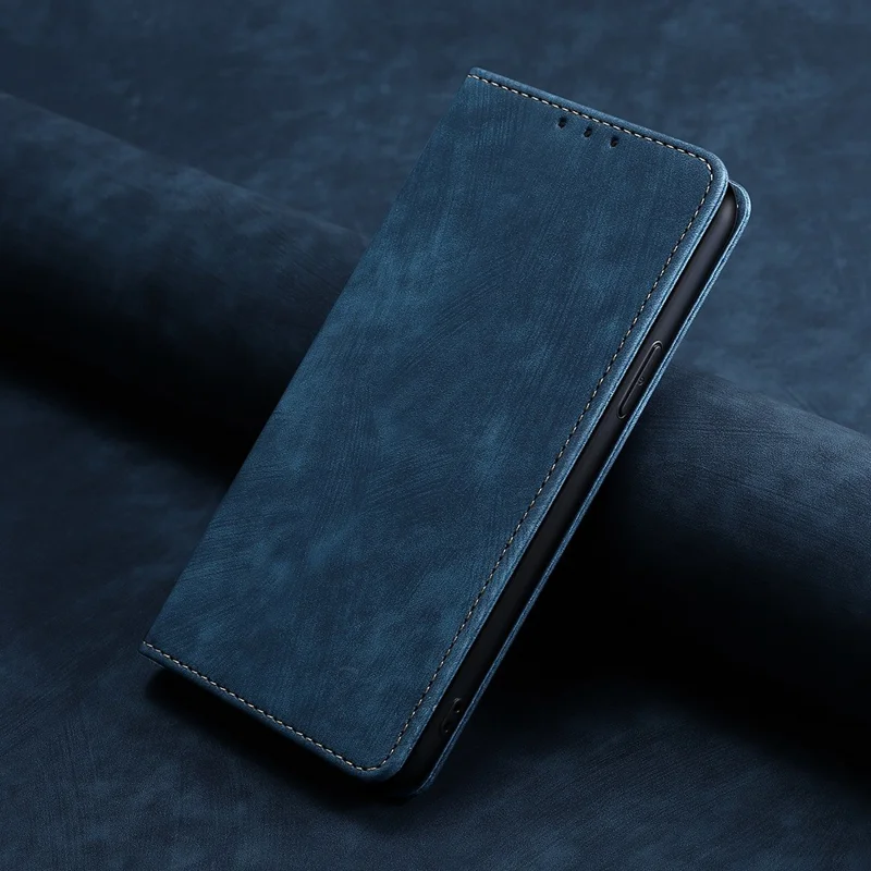 Coque de téléphone anti-rayures pour Nokia C32, blocage RFID, portefeuille texturé magnétique en cuir à rabat avec support - Bleu
