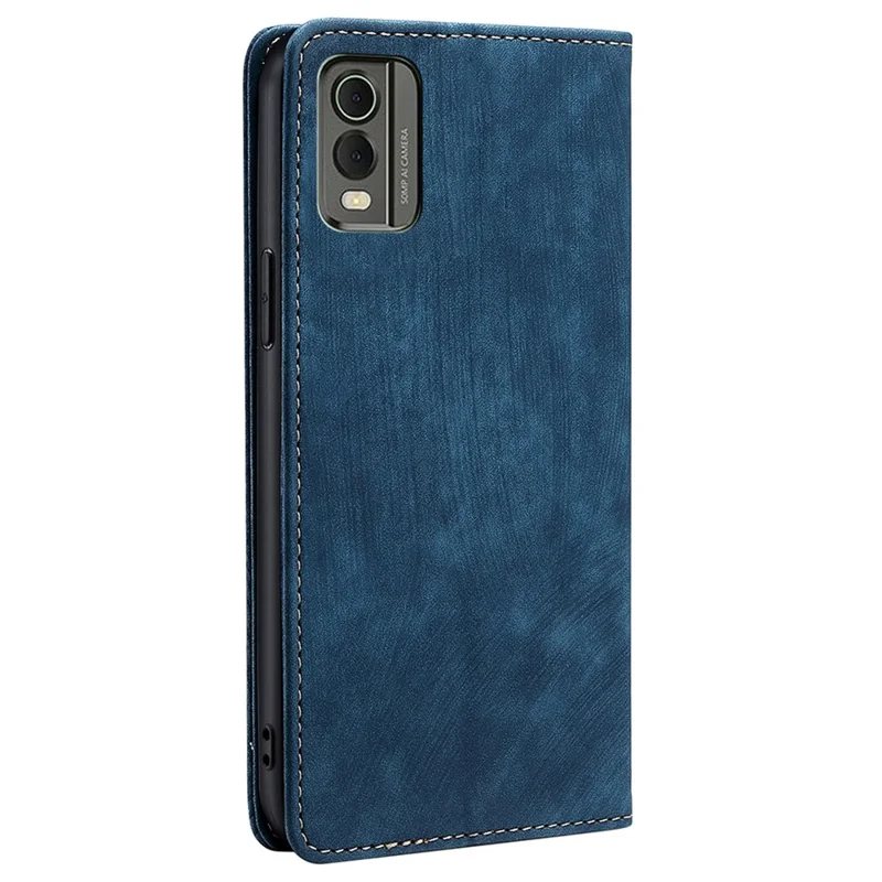 Coque de téléphone anti-rayures pour Nokia C32, blocage RFID, portefeuille texturé magnétique en cuir à rabat avec support - Bleu