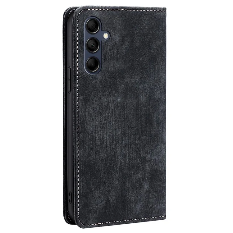Custodia Texturizzata per Samsung Galaxy M14 5G, Supporto RFID Blocking Wallet Magnetic Leather Flip Case - Nero