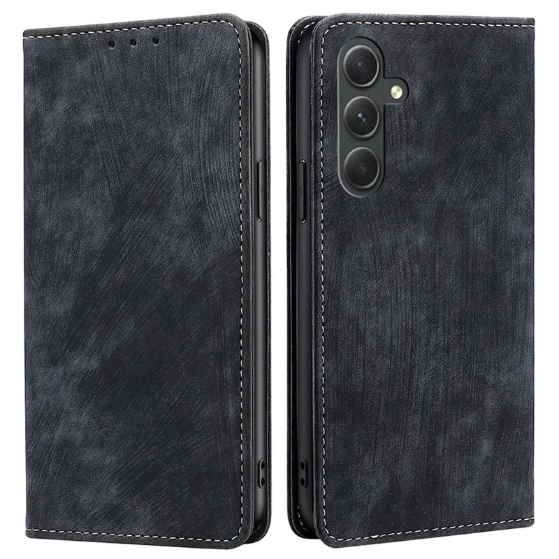Pour le boîtier du téléphone Samsung Galaxy A54 5G Étui Stand RFID Blocking Wallet Magnetic Textured PU Leather Cover - Noir