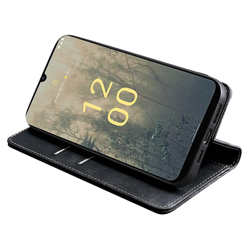For Nokia C12 4G / C12 Plus / C12 Pro PU Leather Mobile Phone Case Textured Anti-Drop Stand Wallet RFID Blocking Phone Cover - Black