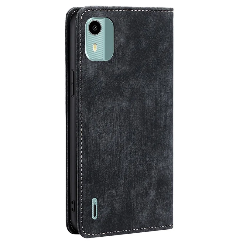 For Nokia C12 4G / C12 Plus / C12 Pro PU Leather Mobile Phone Case Textured Anti-Drop Stand Wallet RFID Blocking Phone Cover - Black