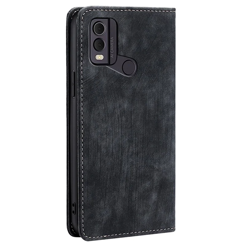 Textured Phone Cover for Nokia C22 RFID Blocking Shockproof Wallet Magnetic Leather Flip Stand Case - Black