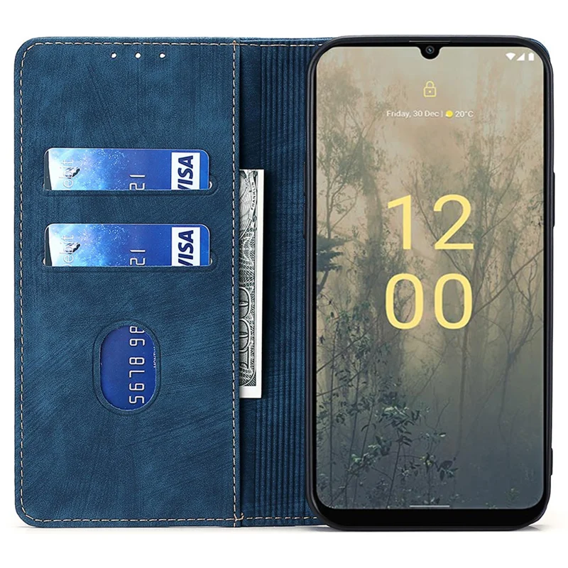Textured Phone Cover for Nokia C22 RFID Blocking Shockproof Wallet Magnetic Leather Flip Stand Case - Blue