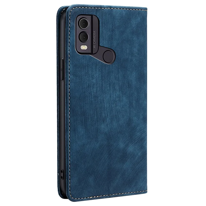 Textured Phone Cover for Nokia C22 RFID Blocking Shockproof Wallet Magnetic Leather Flip Stand Case - Blue
