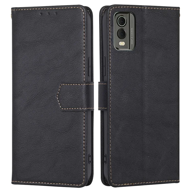 Para Nokia C32 Cowhide Texture Phone Wallet Case PU Leather RFID Blocking Stand Phone Cover - Preto