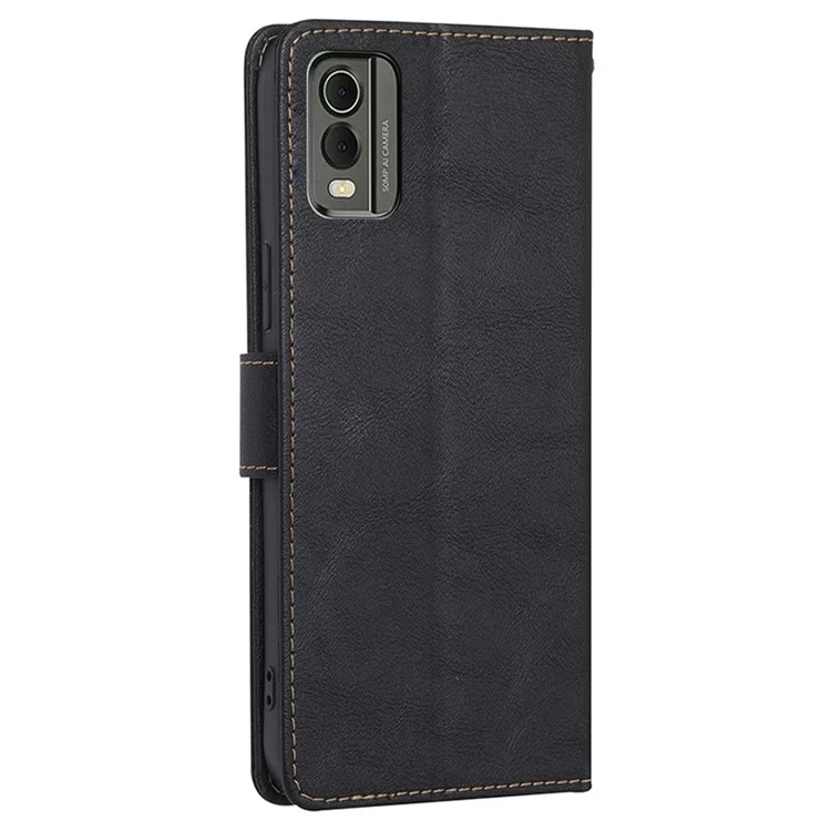 Para Nokia C32 Cowhide Texture Phone Wallet Case PU Leather RFID Blocking Stand Phone Cover - Preto