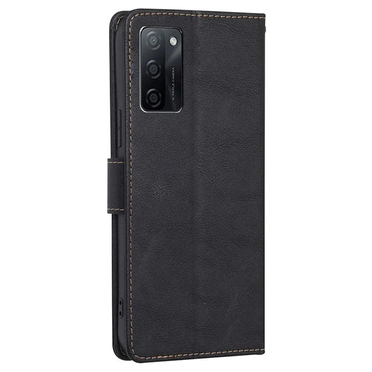 Pour Oppo A55s 5G Cowhide Texture RFID Blocking Wallet Case PU Leather Stand Phone Cover - Noir
