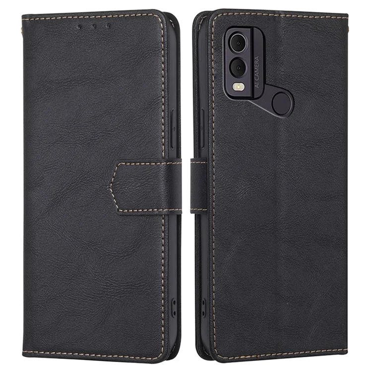 Pour Nokia C22 Cowhide Texture RFID Blocking Stand Phone Wallet Case PU Leather Phone Cover - Noir