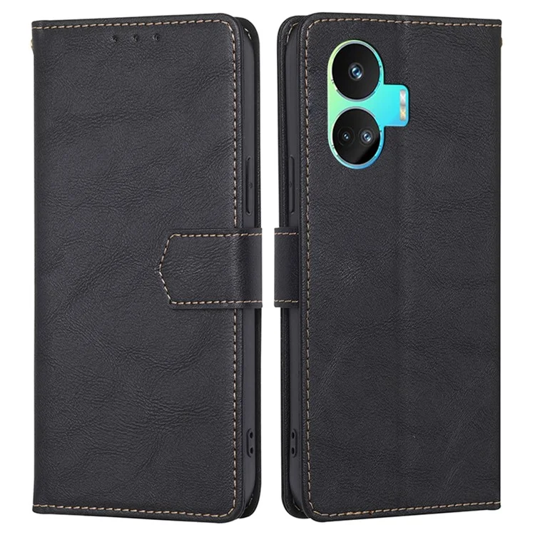 Pour Realme GT Neo5 SE 5G Stand Cowhide Texture Phone Wallet Case PU Leather RFID Blocking Phone Cover - Noir