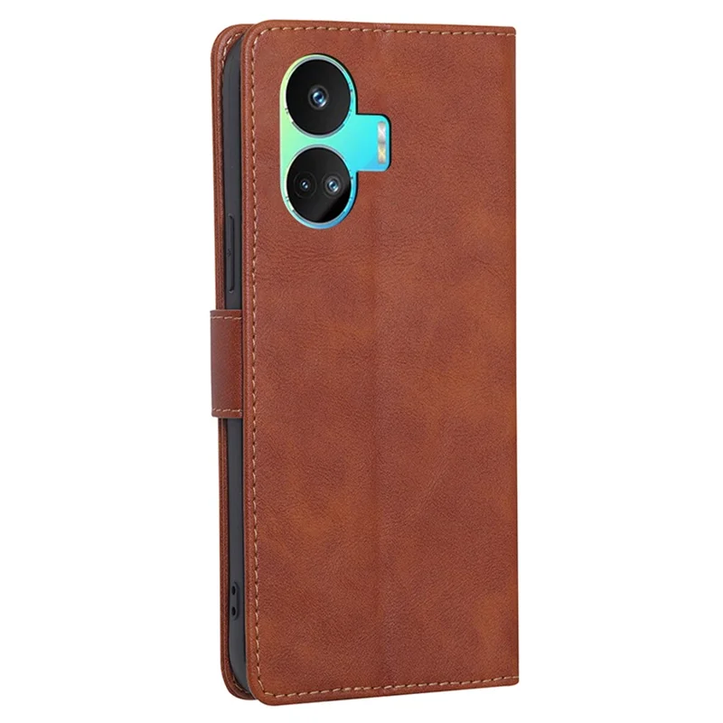 For Realme GT Neo5 SE 5G Stand Cowhide Texture Phone Wallet Case PU Leather RFID Blocking Phone Cover - Brown