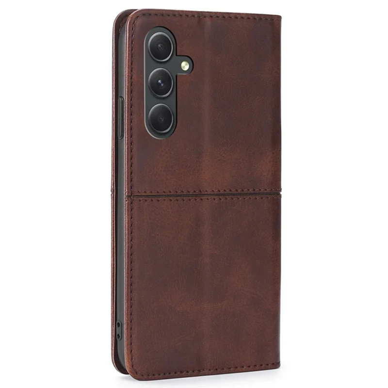 Per Samsung Galaxy A54 5G Porta Carte Custodia Telefonica in Pelle PU Texture in Pelle di Mucca con Supporto - Marrone Scuro