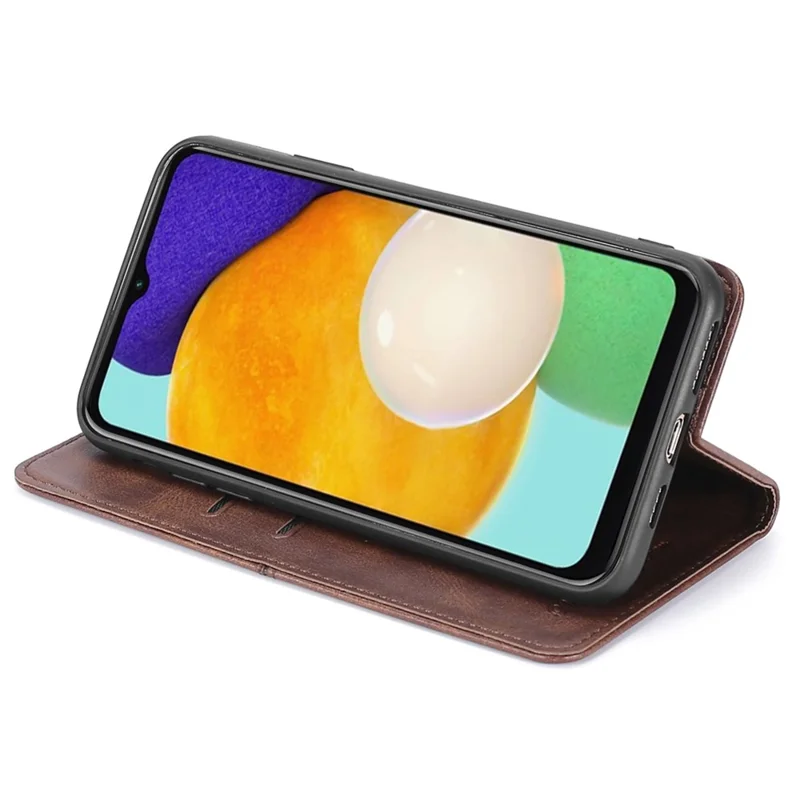 For Samsung Galaxy A54 5G Card Holder PU Leather Phone Cover Cowhide Texture Stand Phone Case - Light Brown