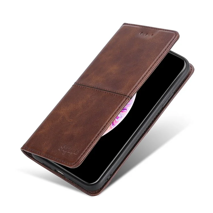 For Samsung Galaxy M14 5G Phone Cover Cowhide Texture PU Leather Stand Phone Case with Card Slots - Dark Brown