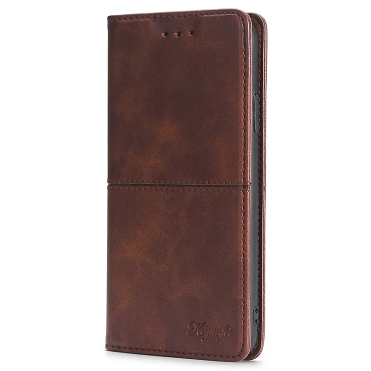 Pour TECNO Spark 10 4G Coque de téléphone avec fentes pour cartes Texture en cuir de vache PU Étui de téléphone de support - Marron foncé