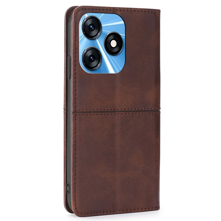 Pour TECNO Spark 10 4G Coque de téléphone avec fentes pour cartes Texture en cuir de vache PU Étui de téléphone de support - Marron foncé