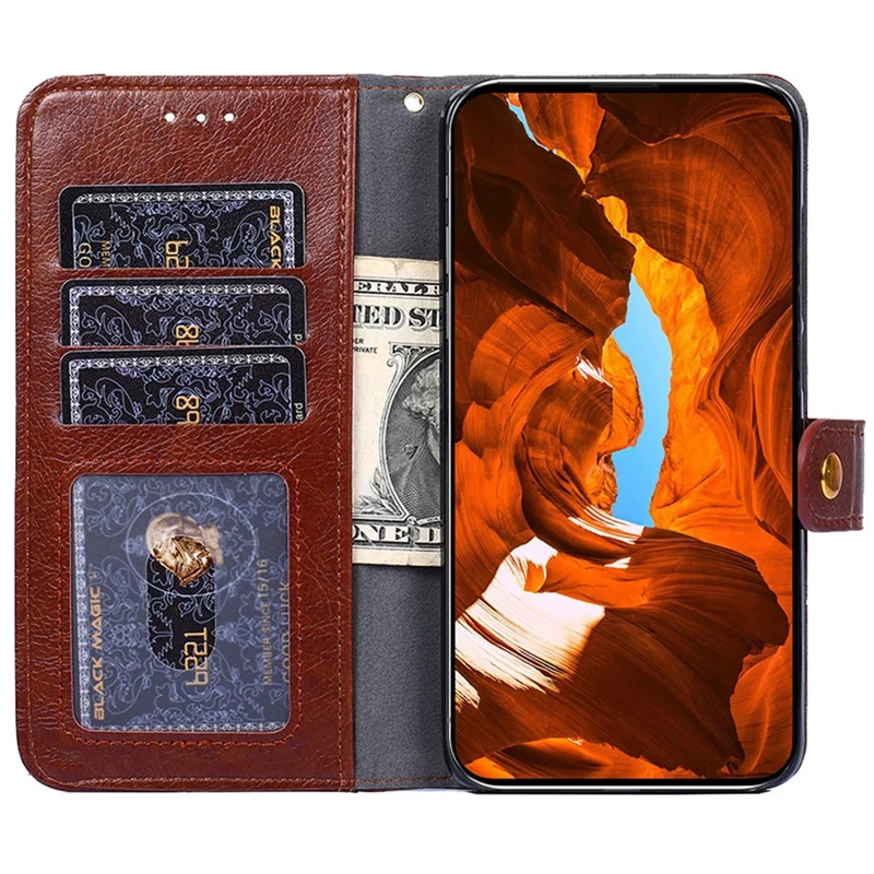 Wallet Case for TECNO Spark 10 4G Stand Shell Zipper Pocket PU Leather Phone Cover with Strap - Brown