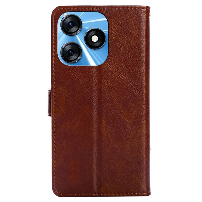 Wallet Case for TECNO Spark 10 4G Stand Shell Zipper Pocket PU Leather Phone Cover with Strap - Brown