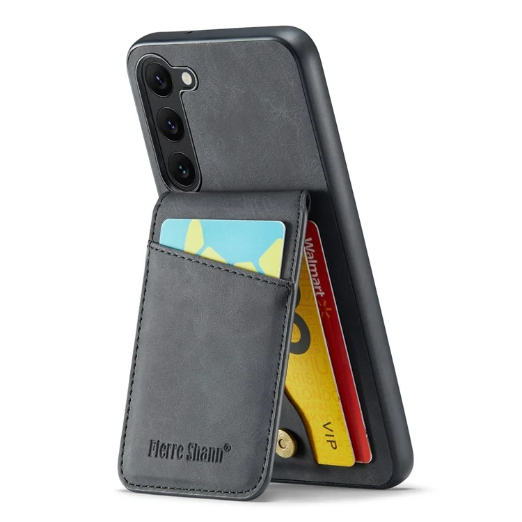 FIERRE SHANN Para Samsung Galaxy S22+ 5G Kickstand Phone Case Suporte para Cartão RFID Blocking Capa de Couro PU+TPU - Preto