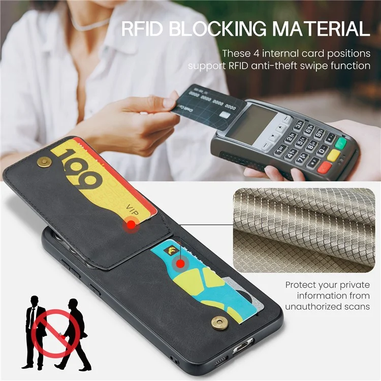 FIERRE SHANN Para Samsung Galaxy S22+ 5G Kickstand Phone Case Suporte para Cartão RFID Blocking Capa de Couro PU+TPU - Preto
