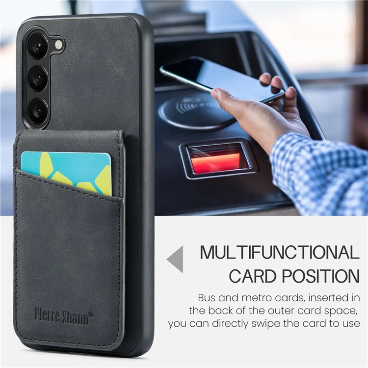 FIERRE SHANN Para Samsung Galaxy S23+ Funda con Soporte Tarjetero Bloqueo RFID Cubierta de Piel Sintética+TPU - Negro