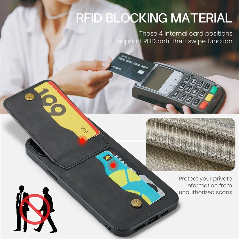 FIERRE SHANN Étui pour téléphone avec emplacements pour cartes pour iPhone 14 Kickstand RFID Blocking PU Cuir+TPU Étui de téléphone - Noir