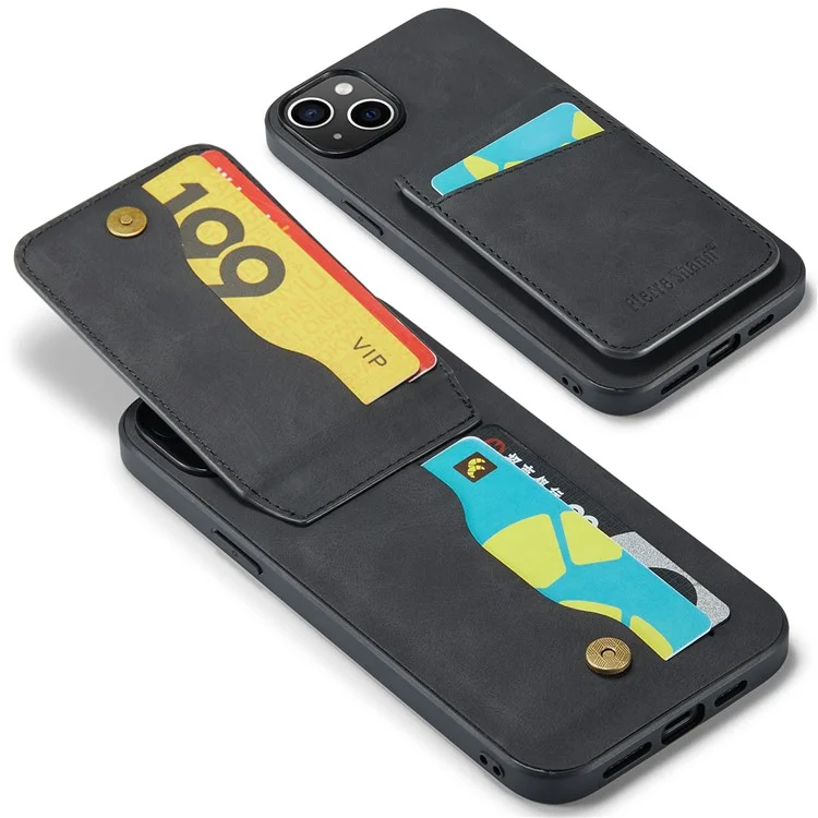 FIERRE SHANN Для iPhone 14 Plus Слоты для карт Подставка Чехол для телефона RFID Блокировка PU Кожа+TPU Задняя Крышка - Черный