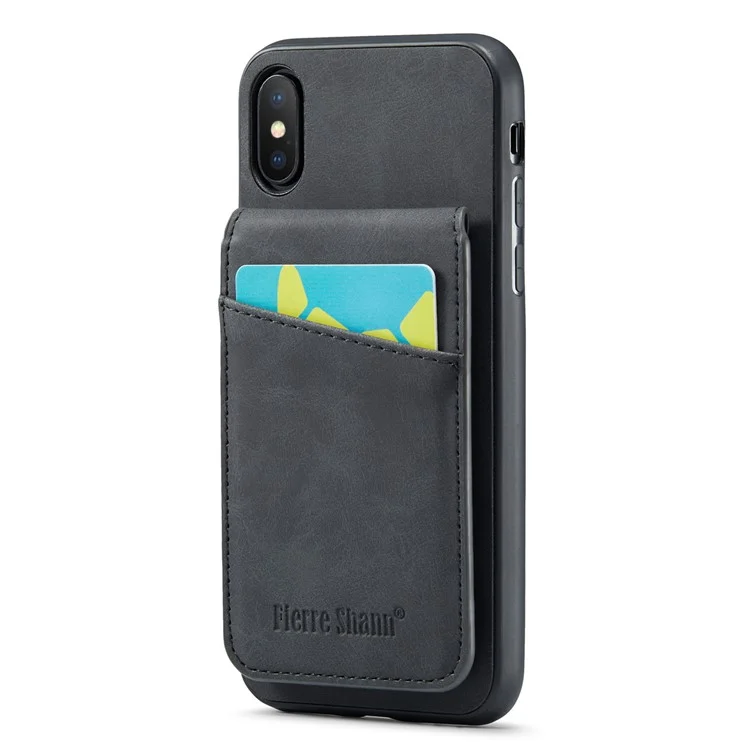 Caixa de Telefone Fierre Shann Kickstand Para Iphone XS Max 6,5 Polegadas de Couro PU + TPU Com Suporte de Cartão - Preto