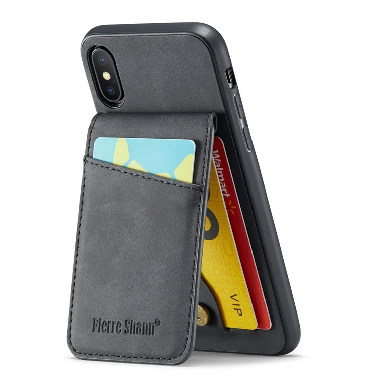 Caixa de Telefone Fierre Shann Kickstand Para Iphone XS Max 6,5 Polegadas de Couro PU + TPU Com Suporte de Cartão - Preto