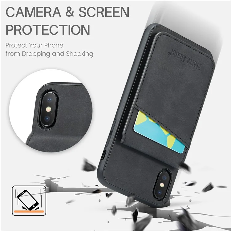 FIERRE SHANN Kickstand Phone Case for iPhone XS Max 6.5 inch PU Leather + TPU Cover with Card Holder - Black