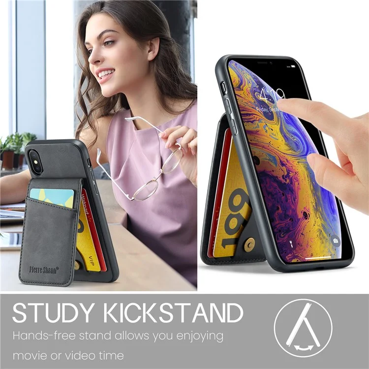 FIERRE SHANN Kickstand Phone Case for iPhone XS Max 6.5 inch PU Leather + TPU Cover with Card Holder - Black