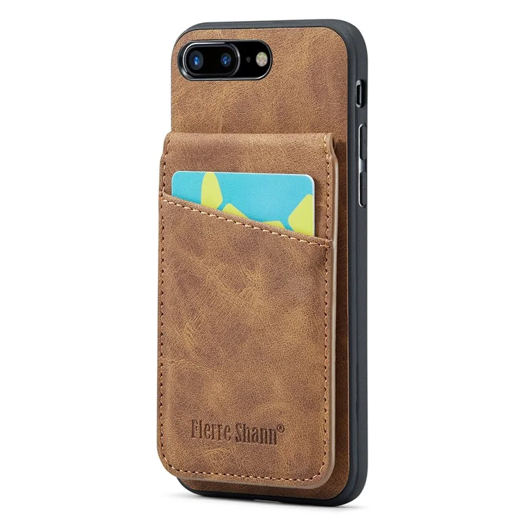 FIERRE SHANN For iPhone 7 Plus 5.5 inch / 8 Plus 5.5 inch Phone Case Kickstand PU Leather TPU Cover with Card Holder - Brown