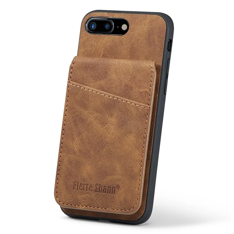 FIERRE SHANN For iPhone 7 Plus 5.5 inch / 8 Plus 5.5 inch Phone Case Kickstand PU Leather TPU Cover with Card Holder - Brown