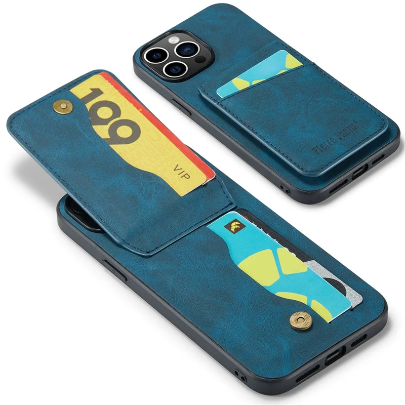 FIERRE SHANN For iPhone 13 Pro 6.1 inch Card Slots Phone Cover Kickstand PU Leather + TPU Case - Blue