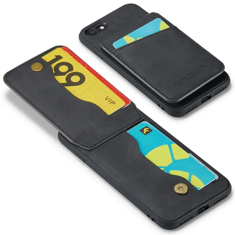 FIERRE SHANN For iPhone 7 / 8 / SE (2020) / SE (2022) Card Holder Phone Case Kickstand PU Leather+TPU Cover - Black