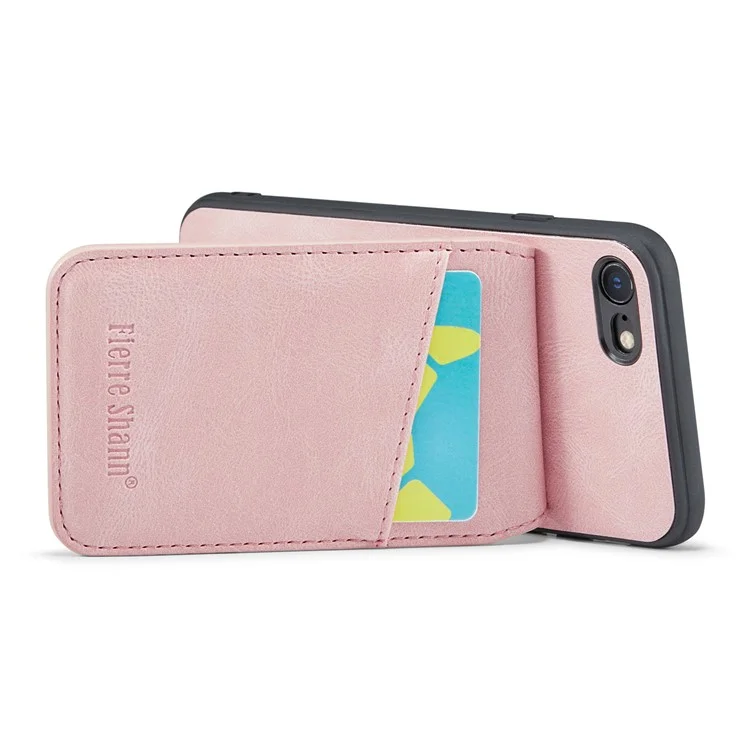 FIERRE SHANN For iPhone 7 / 8 / SE (2020) / SE (2022) Card Holder Phone Case Kickstand PU Leather+TPU Cover - Pink