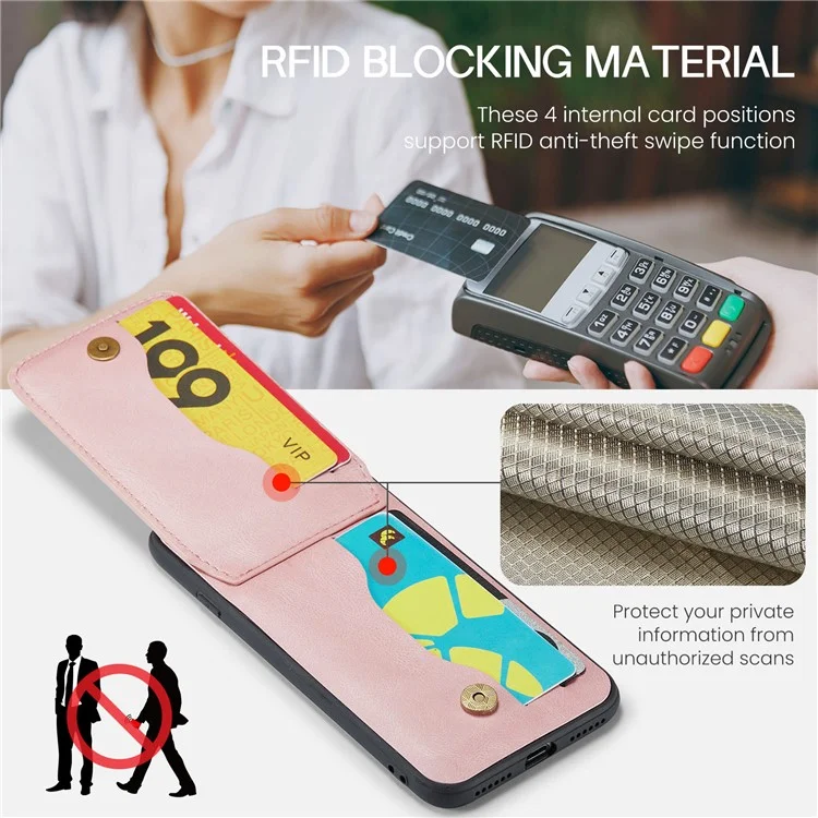 FIERRE SHANN For iPhone 7 / 8 / SE (2020) / SE (2022) Card Holder Phone Case Kickstand PU Leather+TPU Cover - Pink